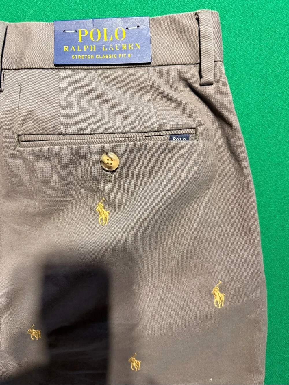 Ralph Lauren Gray Embroidered Polo Chino Shorts with Gold Logos